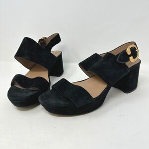Aerosoles Camera Platform Sandal Black Faux Suede Size 9